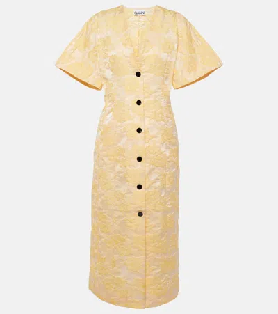 Ganni Hemdblusenkleid Aus Jacquard In Yellow