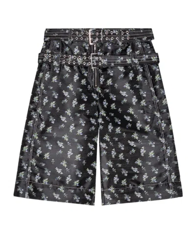 Ganni Floral Jacquard Shorts In Black
