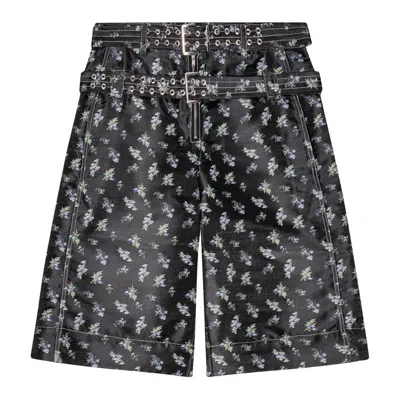 Ganni Floral Jacquard Shorts In Black