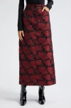 Ganni Red Botanical Jacquard Long Skirt In High Risk Red