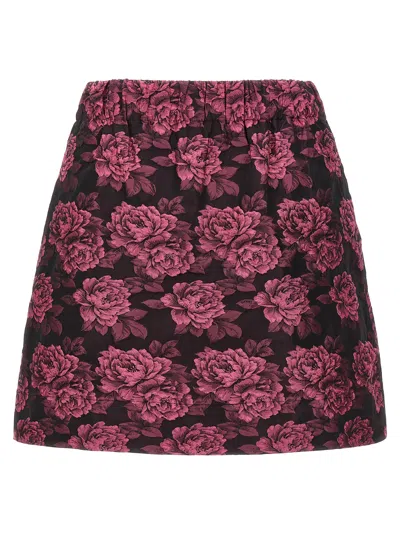 Ganni Mini Skirt In Floral Jacquard In Fuchsia,black