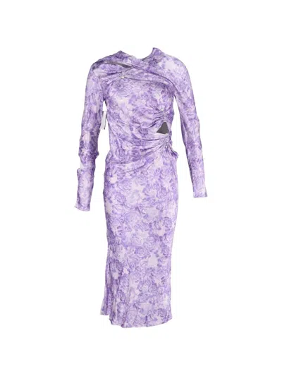 Pre-owned Ganni Floral Midi Dress In Purple