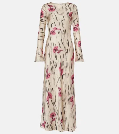GANNI FLORAL OPEN-BACK SATIN MAXI DRESS