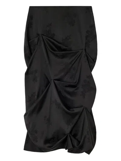 Ganni Floral-pattern Draped Mini Skirt In Black