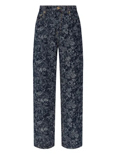 Ganni Floral-pattern Jeans In Blue