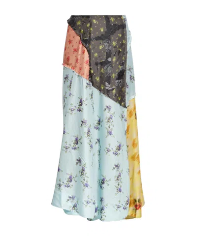 Ganni Patchwork Floral-print Skirt In Blue