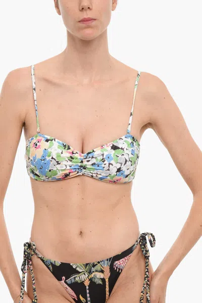 Ganni Floral Patterned Bandeau Bikini Top In Multi