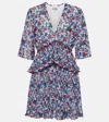 Ganni Pleated Mini Dress With Floral Motif In Multicoloured