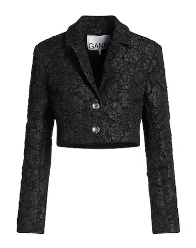 Ganni Floral Print Blazer In Black