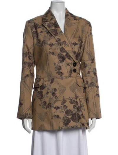 Pre-owned Ganni Floral Print Blazer In Brown