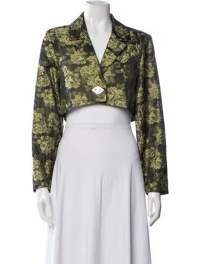 Pre-owned Ganni Floral Print Blazer In Green