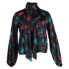 Ganni Floral Print Blouse In Black Silk