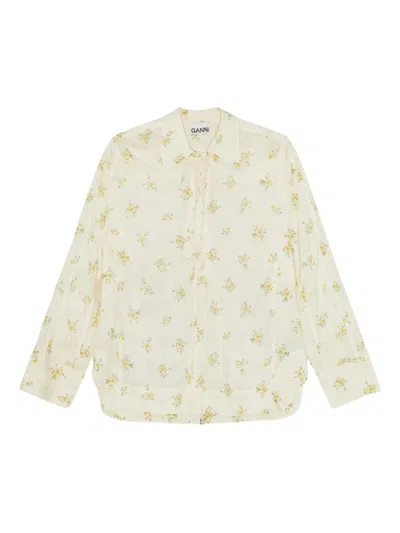 Ganni Floral-print Blouse In Neutrals