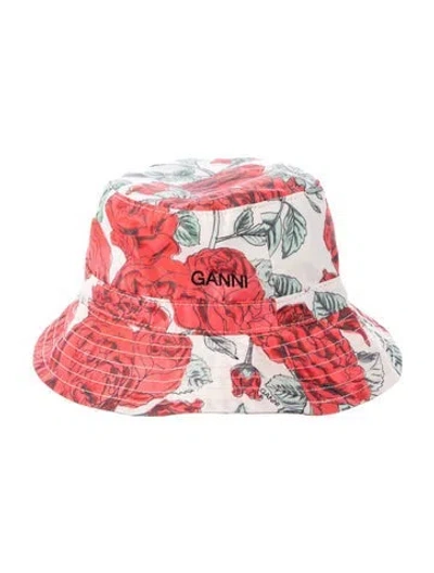 Pre-owned Ganni Floral Print Bucket Hat In Neutral