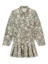 Ganni Floral-print Buttoned Dress In Neutral