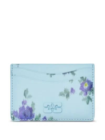 Ganni Floral Print Cardholder In Blue