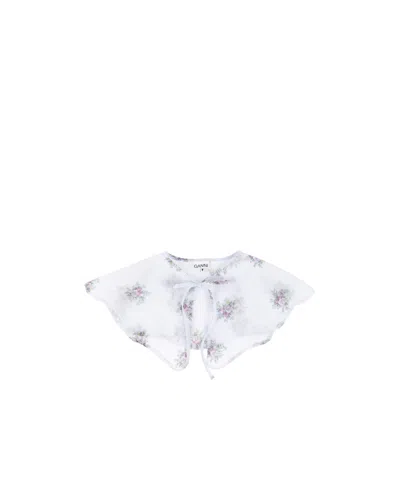 Ganni Floral Print Collar Shawl In White