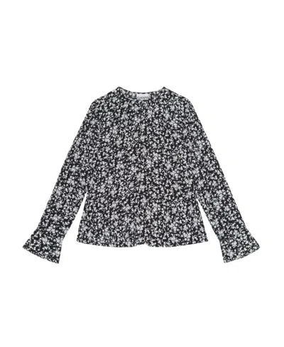 Ganni Floral-print Crepe Blouse In Black