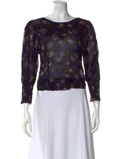 Pre-owned Ganni Floral Print Crew Neck Blouse In Black