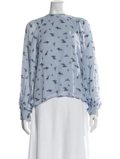 Pre-owned Ganni Floral Print Crew Neck Blouse In Blue