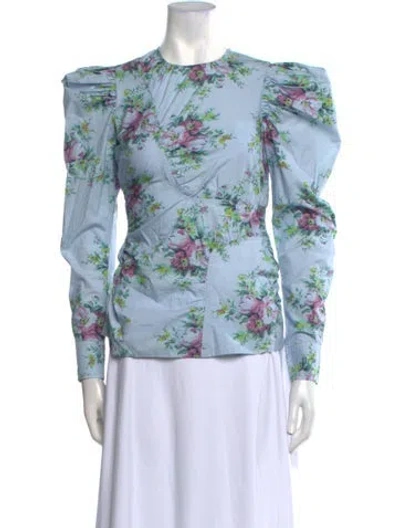 Pre-owned Ganni Floral Print Crew Neck Blouse In Multi