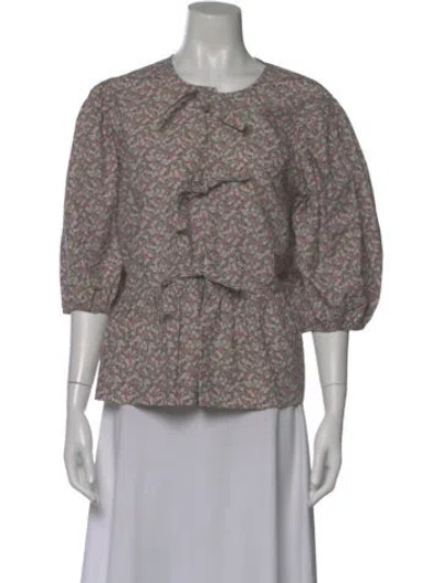 Pre-owned Ganni Floral Print Crew Neck Blouse In Multi