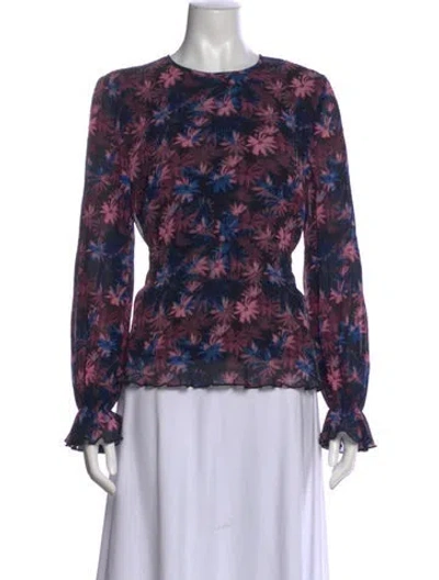 Pre-owned Ganni Floral Print Crew Neck Blouse W/ Tags In Black