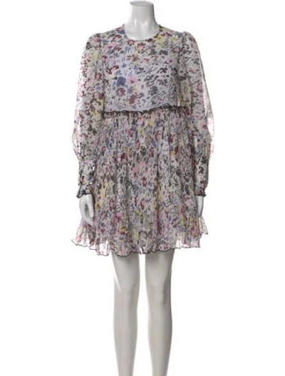 Pre-owned Ganni Floral Print Crew Neck Sweater In White