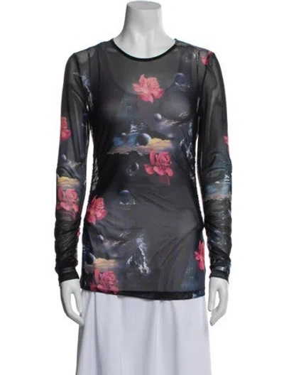 Pre-owned Ganni Floral Print Crew Neck Sweatshirt W/ Tags In Blue