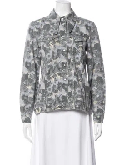 Pre-owned Ganni Floral Print Denim Jacket In Gray