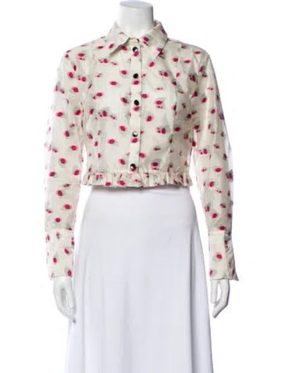 Pre-owned Ganni Floral Print Denim Jacket In Neutral