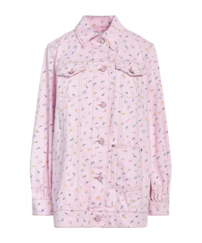 Ganni Floral Print Denim Jacket In Pink