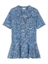 Ganni Jeans-midikleid Mit Blumen-print In Blue