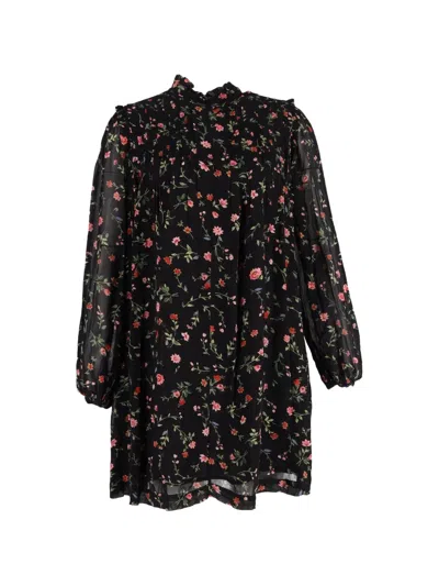 Pre-owned Ganni Floral-print Dress In Black