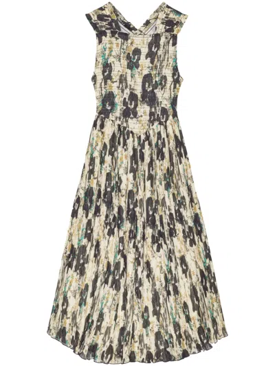 Ganni Floral-print Dress In Neutrals
