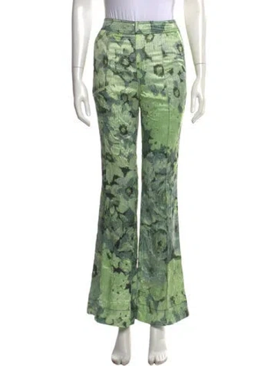 Pre-owned Ganni Floral Print Flared Pants In Green