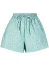Ganni Floral-print Flared Shorts In Blue