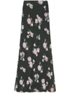 Ganni Black Floral Printed Crepe Maxi Skirt In Black