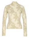 Ganni Back Button Floral Knit High Neck Sweater In Neutral