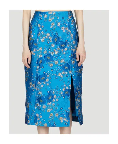 GANNI FLORAL-PRINT JACQUARD PENCIL SKIRT 