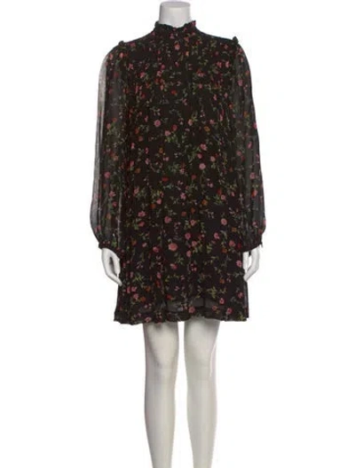 Pre-owned Ganni Floral Print Knee-length Dress In Black