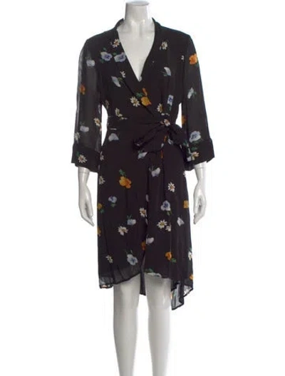 Pre-owned Ganni Floral Print Knee-length Dress In Black