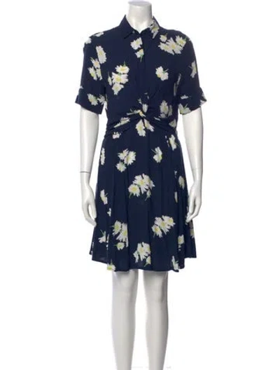 Pre-owned Ganni Floral Print Knee-length Dress In Blue