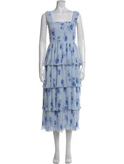Pre-owned Ganni Floral Print Knee-length Dress In Blue