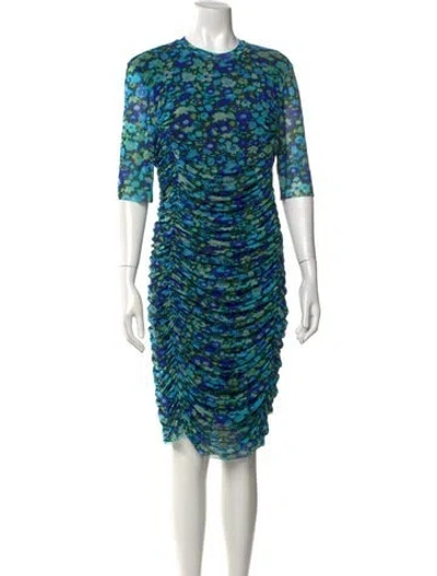 Pre-owned Ganni Floral Print Knee-length Dress In Blue