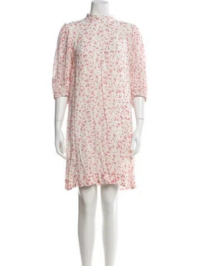 Pre-owned Ganni Floral Print Knee-length Dress In Neutral