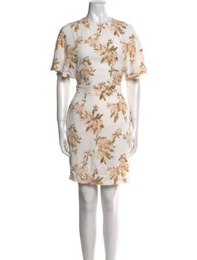 Pre-owned Ganni Floral Print Knee-length Dress In White