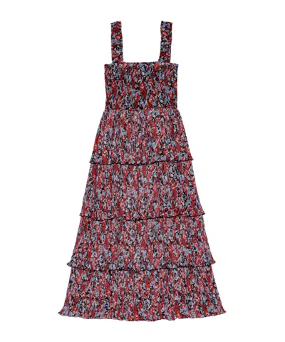 Ganni Floral-print Layered Midi Dress In Red