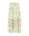 Ganni Floral-print Layered Midi Skirt In Green