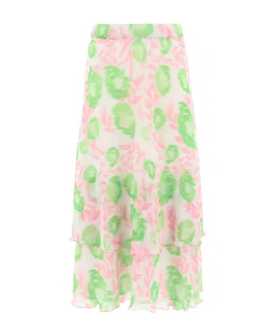 Ganni Floral-print Layered Midi Skirt In Green